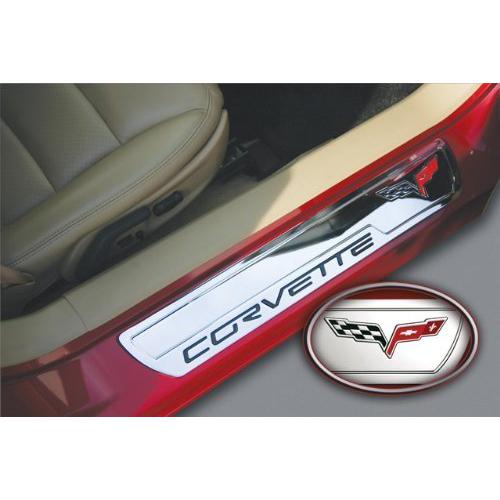 Corvette Door Sill Plates - Billet Chrome with C6 Logo : 2005-2011 C6-SR1 Performance