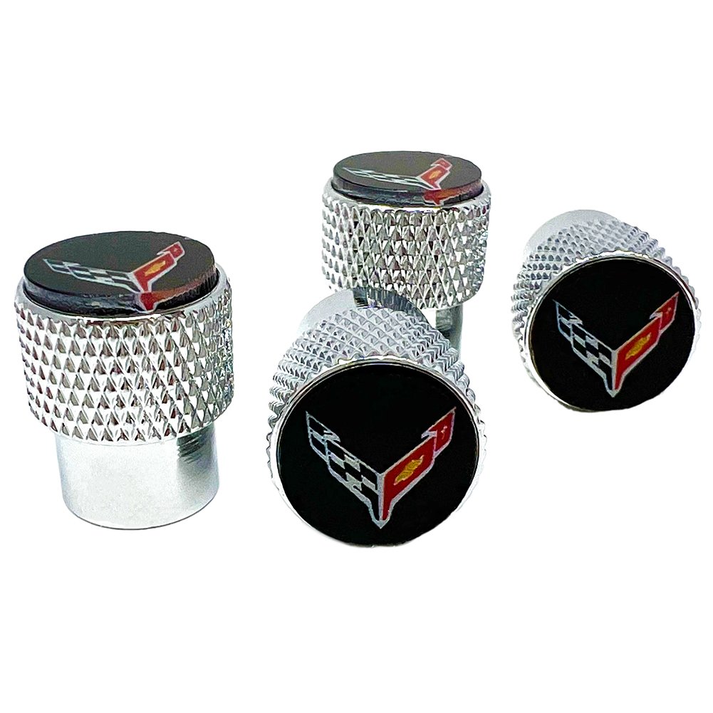 C8 Corvette Crossed Flags Aluminum Valve Stem Caps-SR1 Performance