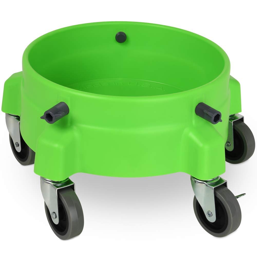 Liquid X Dual Bucket Wash System with Lime Green Dollies - 3" Gray Casters-SR1 Performance