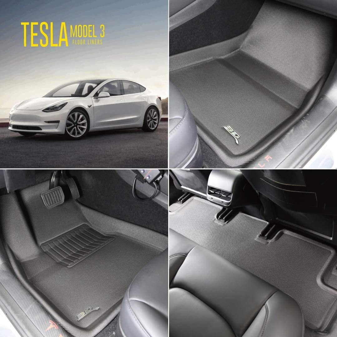 2020-2021 Tesla Model 3 All Weather Floor Mats 3D MAXpider Custom Fit Kagu-Black-SR1 Performance