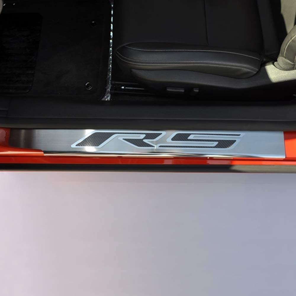 Camaro Door Sill Plates Polished Stainless Steel w/RS Carbon Fiber (Green)-SR1 Performance