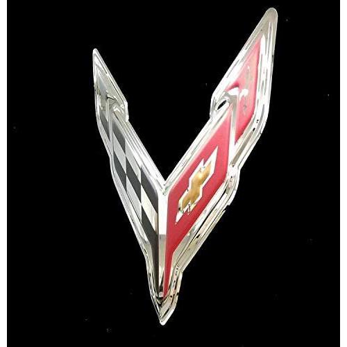C8 Corvette Crossed Flags Stainless Steel Wall Hanging Sign - Chrome : 18" x 19"-SR1 Performance