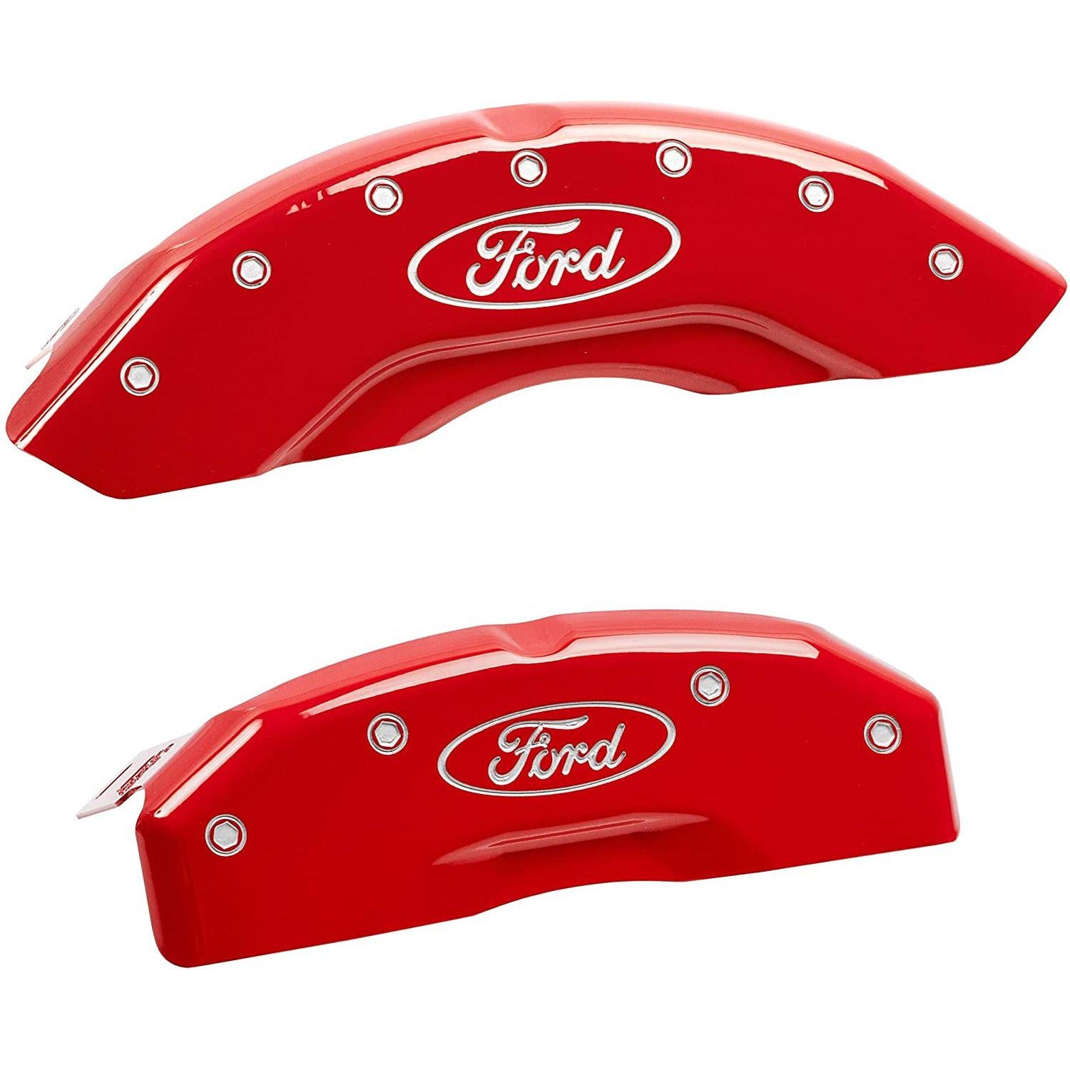 MGP Caliper Covers 10219SFRDRD Ford Oval Logo Type Caliper Cover with Red Powder Coat Finish and Silver Characters, (Set of 4)-SR1 Performance