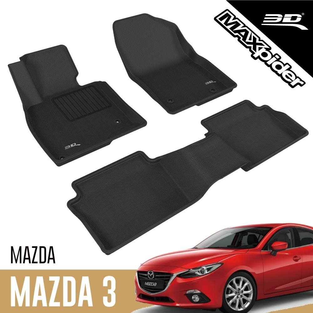 3D MAXpider Custom Fit All-Weather Floor Mat for Select Mazda3 Models - Kagu Rubber-SR1 Performance
