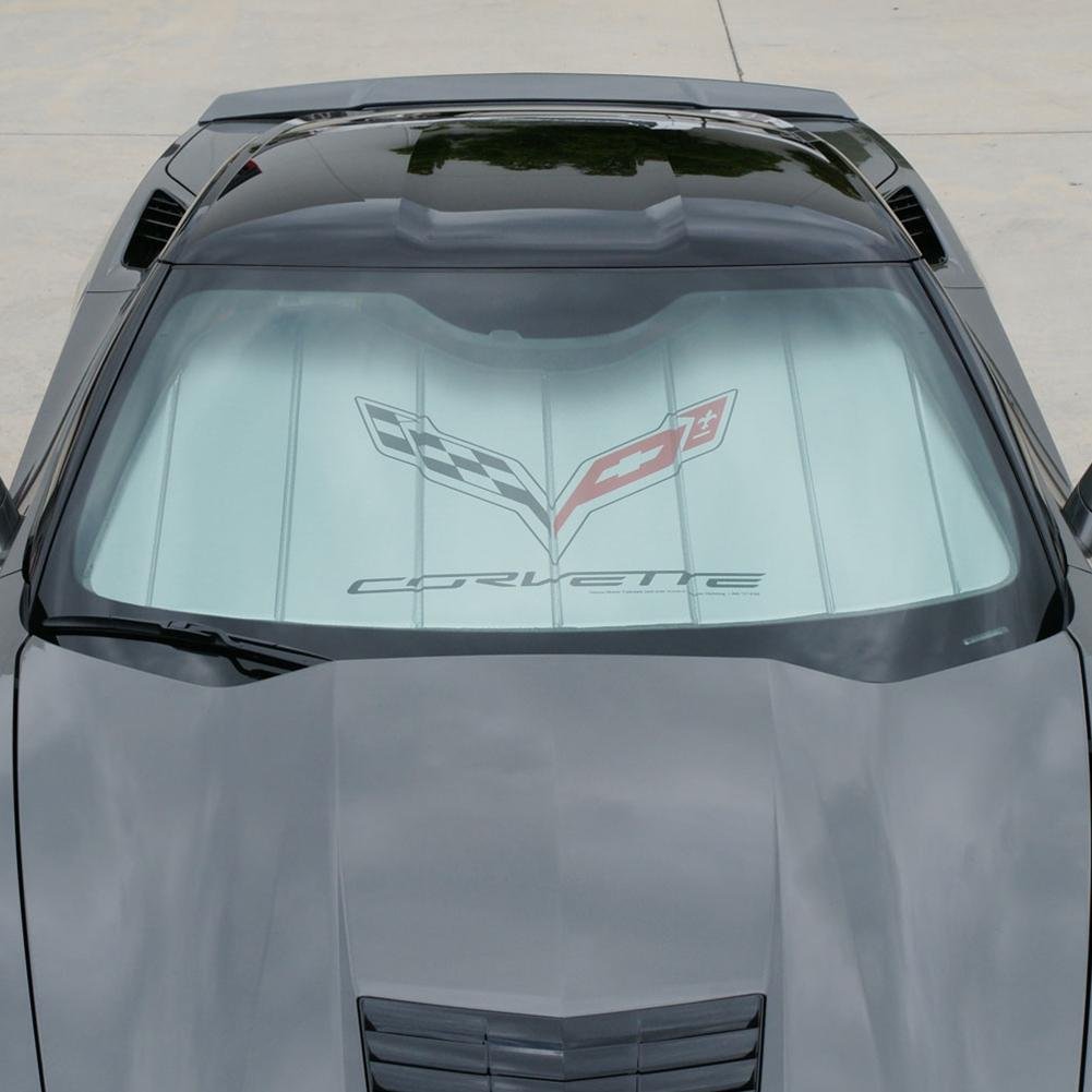 West Coast Corvette 27170300 Corvette Logo Accordion Style Sunshade - Insulated Silver : C7 Stingray, Z51, Z06, Grand Sport-SR1 Performance