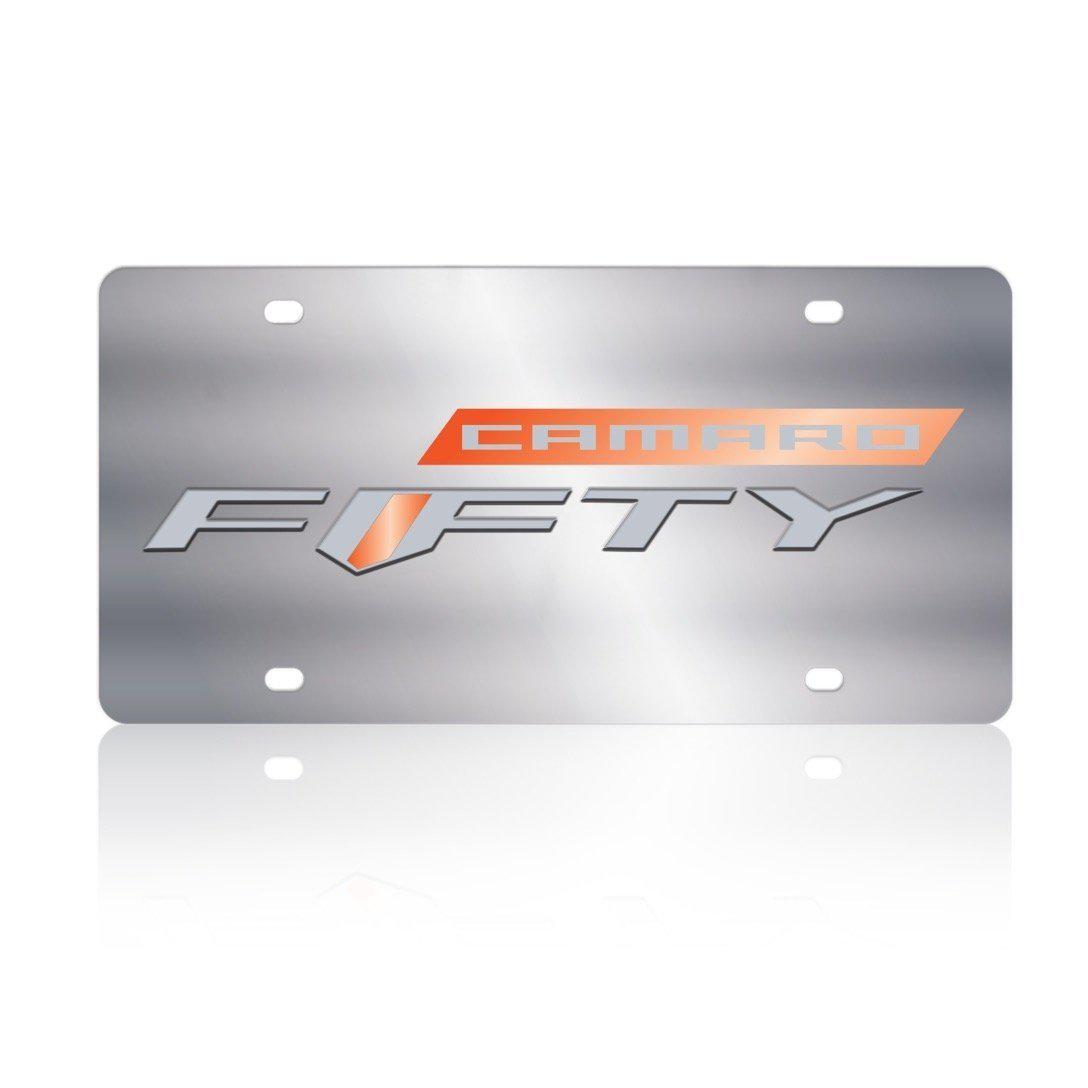 Camaro Fifty License Plate - Stainless Steel with Orange/Mirror Insert-SR1 Performance