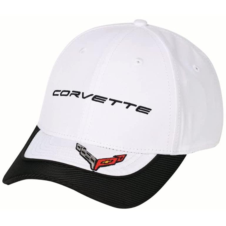 C8 Corvette Hat White with Carbon Accent Bill-SR1 Performance