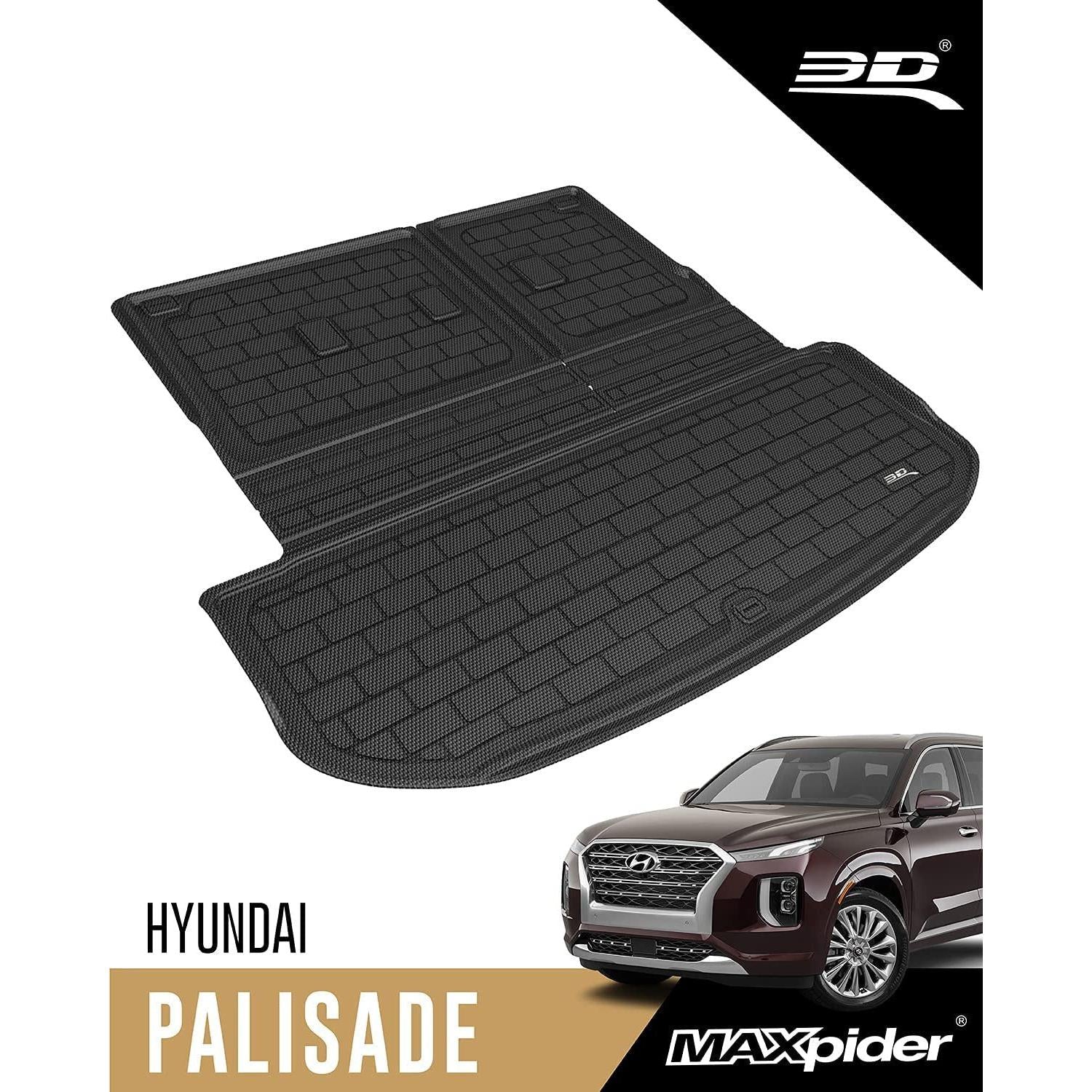 3D MAXpider All-Weather Rear Folding Cargo Mat for Hyundai Palisade 2020-2023 Custom Fit Behind 3rd Row Seat Trunk Cargo Liner-SR1 Performance