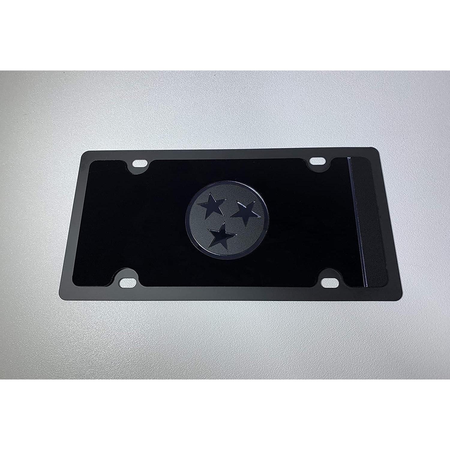 Tennessee State Flag Carbon Steel License Plate - Blacked Out-SR1 Performance