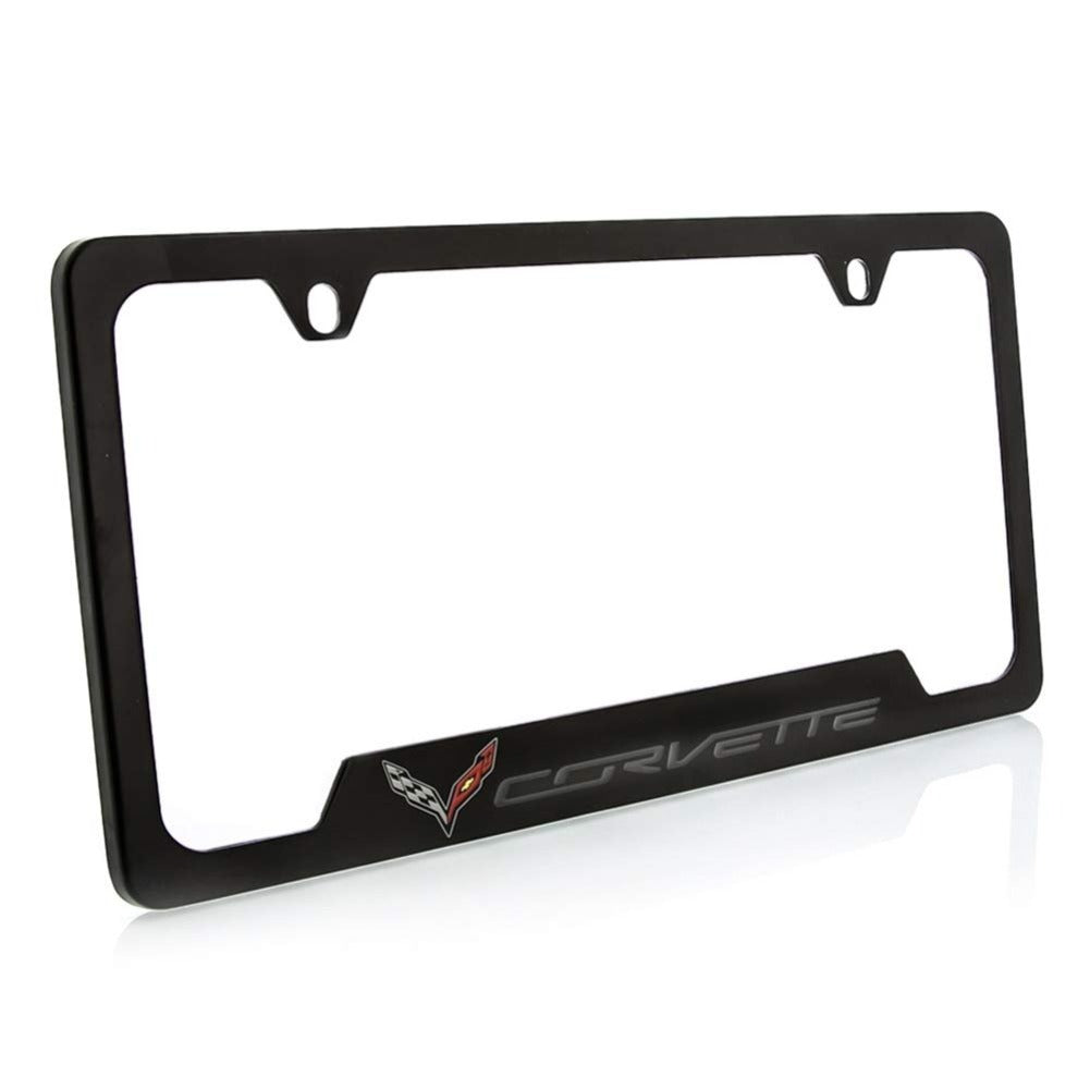 C7 Corvette Stingray Open Corner License Plate Frame - Polished Black-SR1 Performance