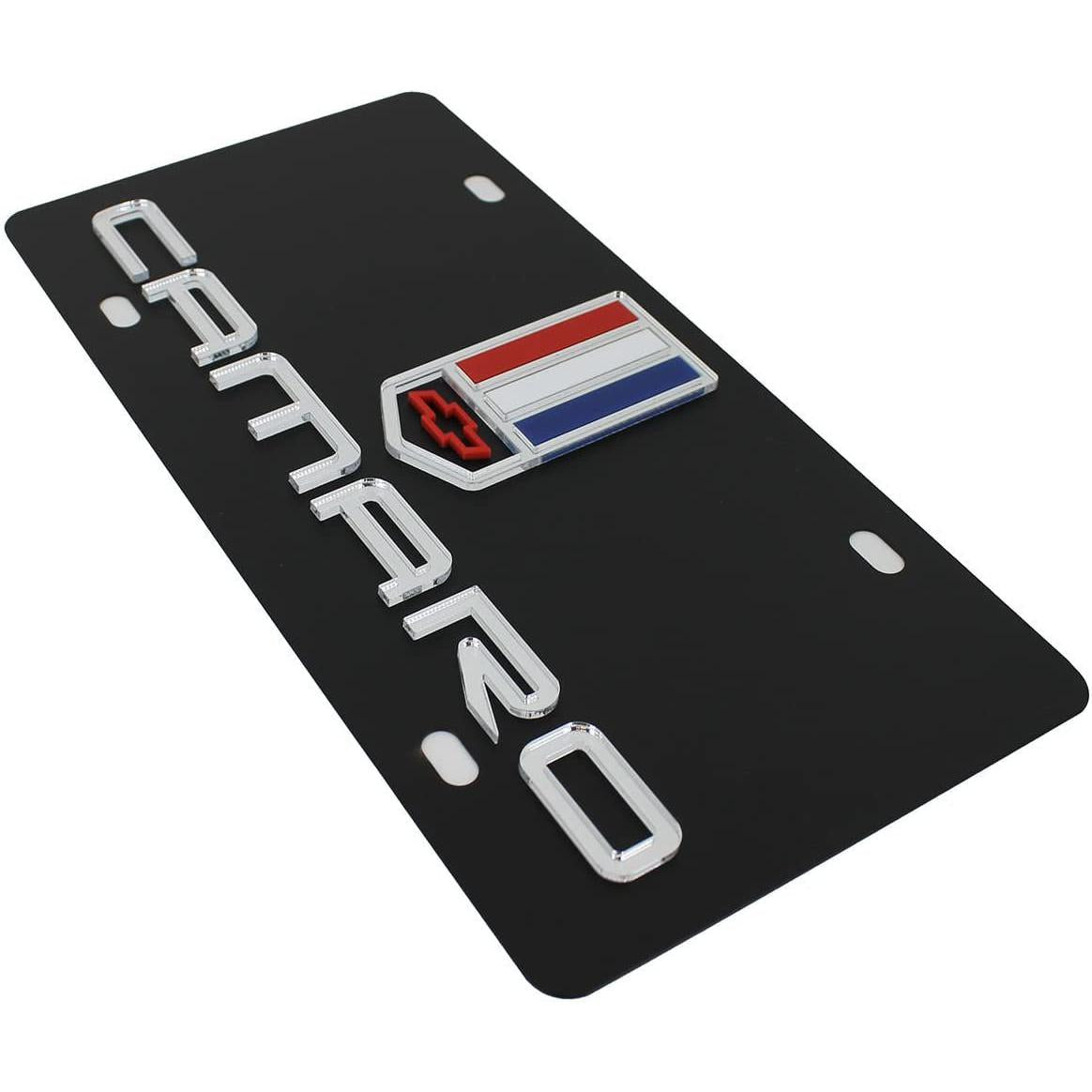 Camaro Gen 6 License Plate - Black Carbon Steel with Mirrored Logo-SR1 Performance
