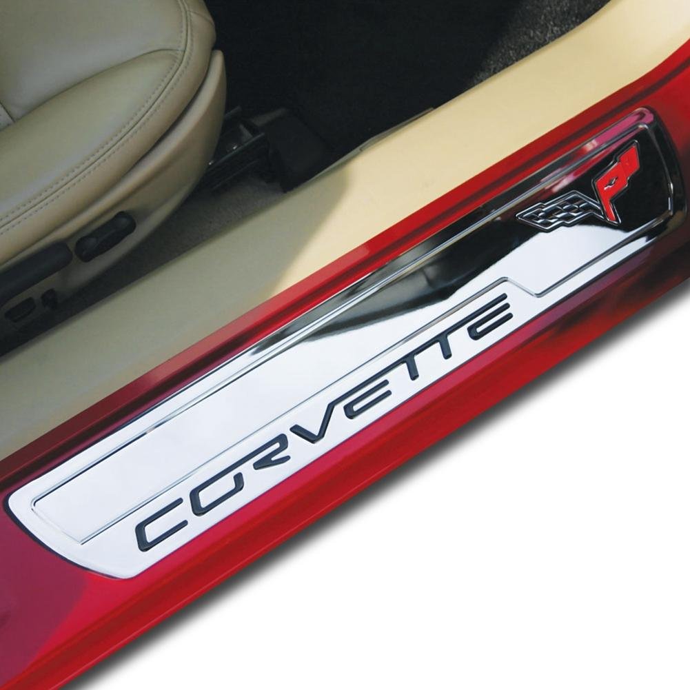 Corvette Door Sill Plates - Billet Chrome with C6 Logo : 2005-2011 C6-SR1 Performance