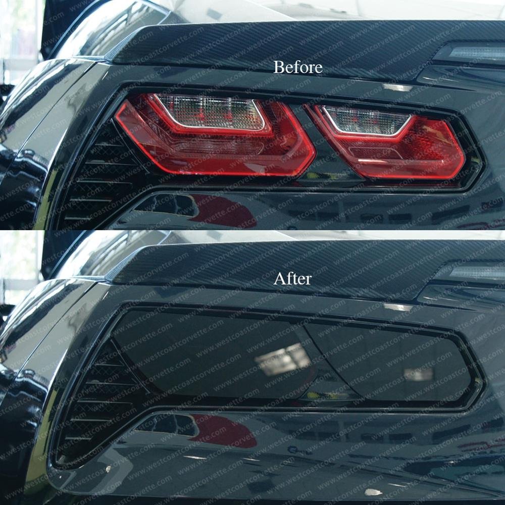 Corvette Flat Rear Tail Light Blackout Lens Kit - Smoked Acrylic - 4Pc. : C7 Stingray, Z51, Z06, Grand Sport-SR1 Performance
