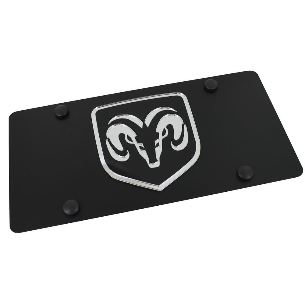 Dodge Ram License Plate - Black Steel with Mirrored Logo-SR1 Performance