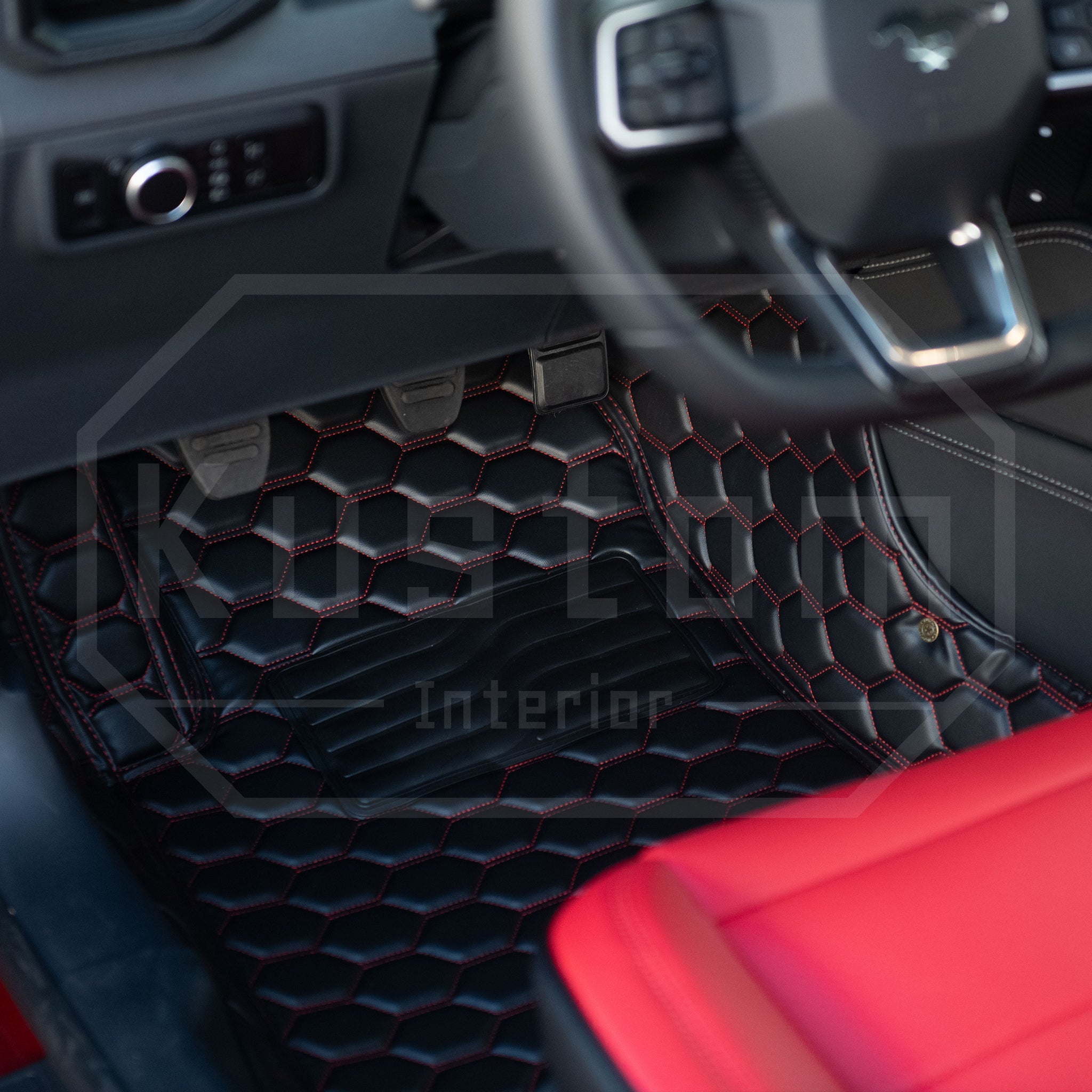 2015-Up Ford Mustang Premium Honeycomb Leather Floor Mat Liners