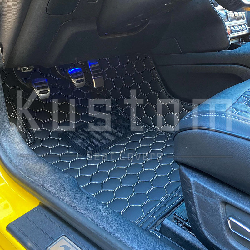 2015-Up Ford Mustang Premium Honeycomb Leather Floor Mat Liners