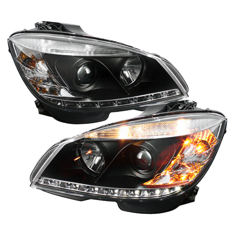 Spyder Mercedes Benz C-Class 08-11 Projector Headlights Halogen - DRL Blk PRO-YD-MBW20408-DRL-BK-SR1 Performance