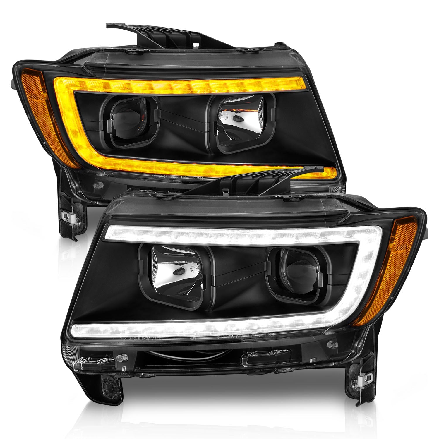 JEEP GRAND CHEROKEE 11-13 PROJECTOR SWITCHBACK PLANK STYLE HEADLIGHTS BLACK