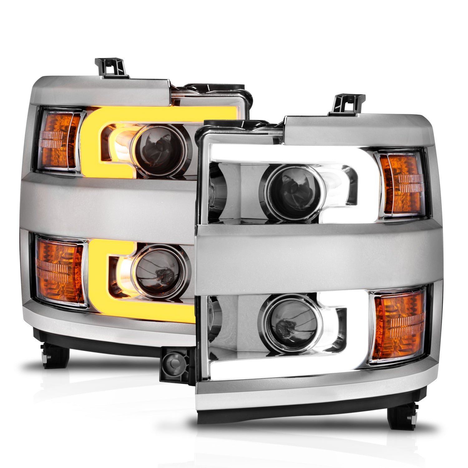 CHEVY SILVERADO 15-19 2500HD/3500HD PROJECTOR SWITCHBACK HEADLIGHTS CHROME(CHROME TRIM)(HALOGEN MODELS ONLY)