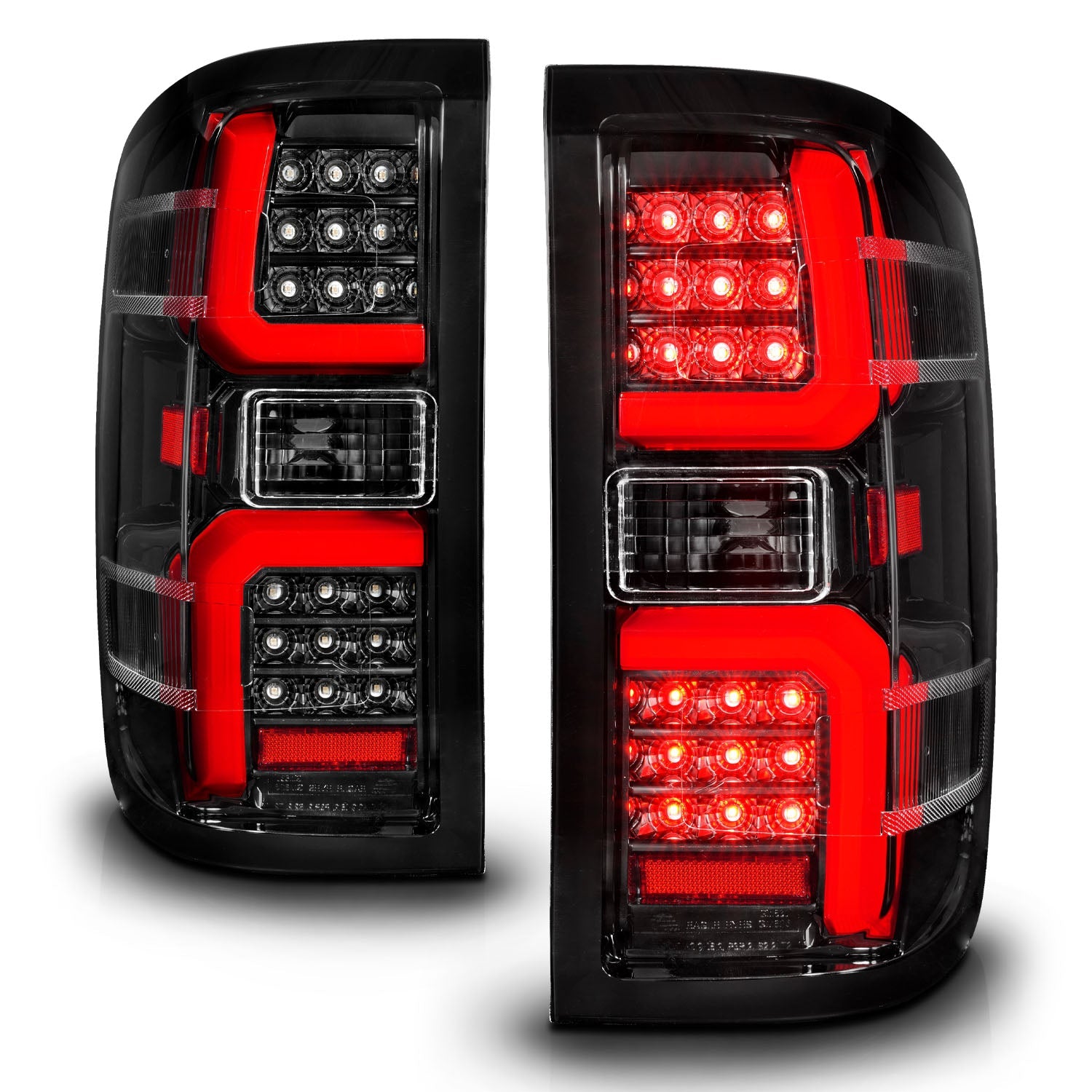 CHEVY SILVERADO 1500 14-18 / 2500HD/3500HD 15-19 / GMC SIERRA 2500HD/3500HD DUALLY 15-19 LED TAIL LIGHTS BLACK CLEAR LENS W/ SEQUENTIAL SIGNAL