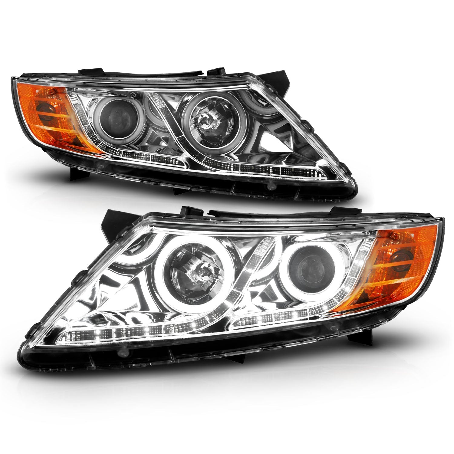 KIA OPTIMA 11-15 PROJECTOR HEADLIGHTS CHROME W/ RX HALO