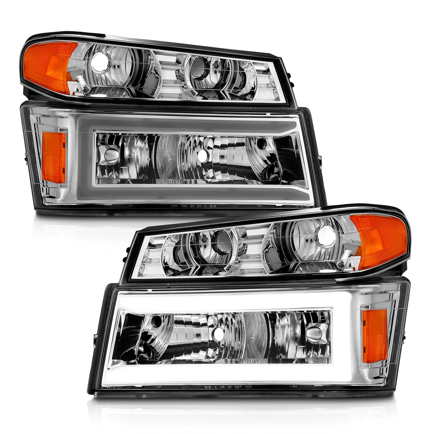 CHEVY COLORADO / GMC CANYON 04-12 CRYSTAL PLANK STYLE HEADLIGHTS CHROME W/ PARKING/SIGNAL LIGHTS 4PCS