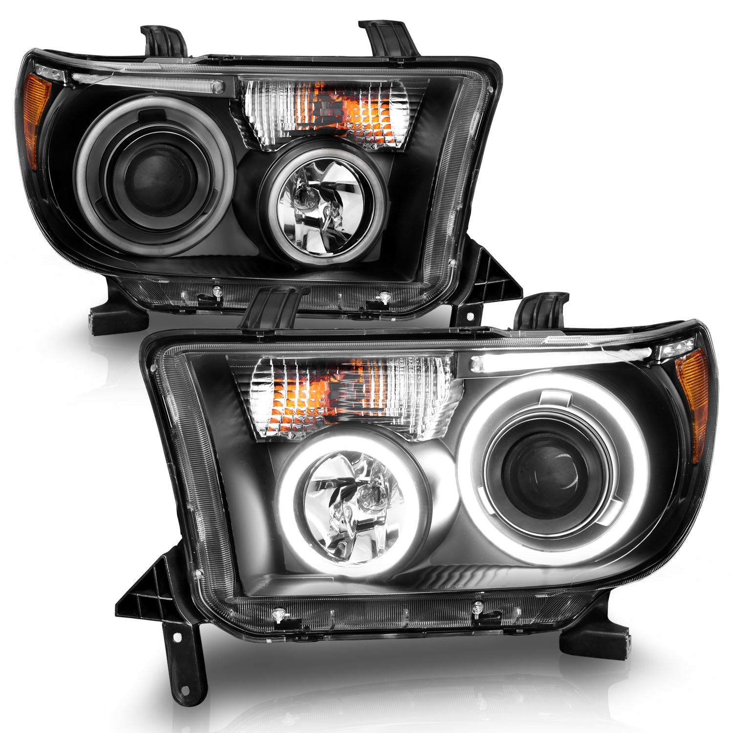 TOYOTA TUNDRA 07-13 / SEQUOIA 08-17 PROJECTOR HEADLIGHTS BLACK W/ RX HALO & LED BAR