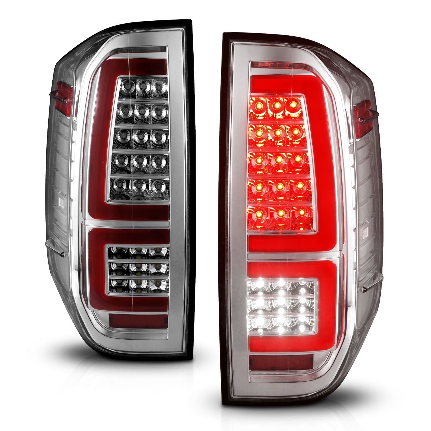 TOYOTA TUNDRA 14-21 FULL LED BAR STYLE TAIL LIGHTS CHROME CLEAR LENS W/ SEQUENTIAL SIGNAL (RED LIGHT BAR)