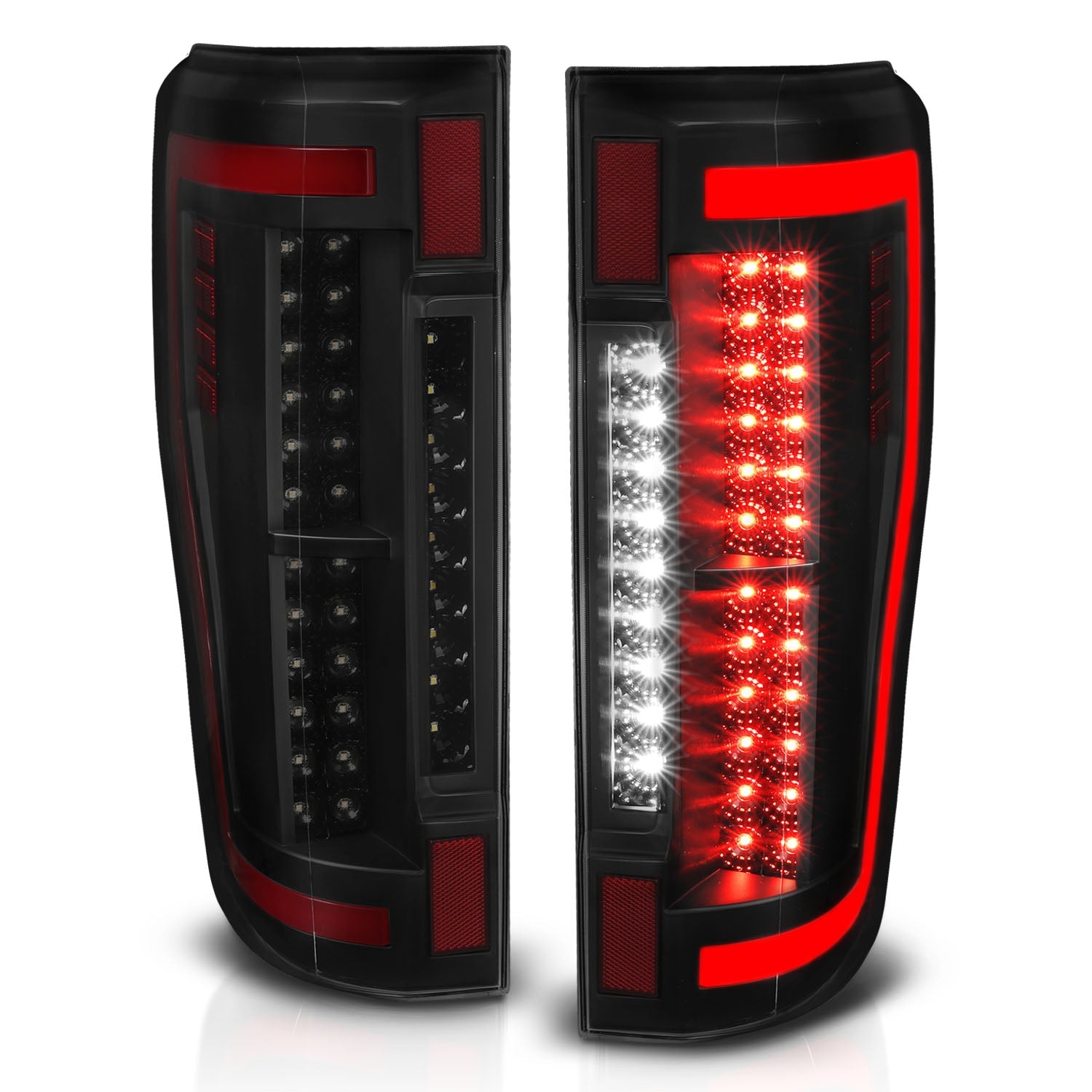 FORD F-250/350/450/550 SUPERDUTY 17-19 LED TAIL LIGHTS BLACK SMOKE LENS (RED LIGHT BAR)