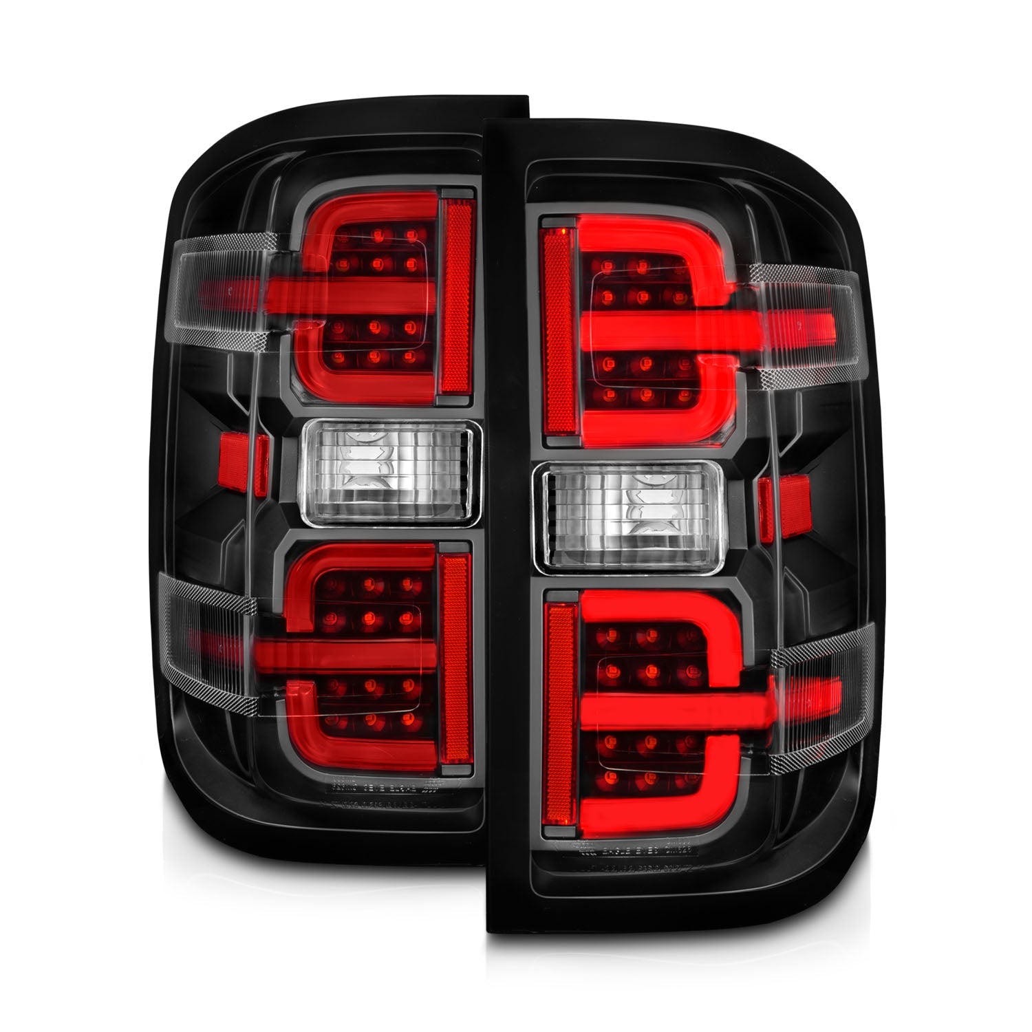 CHEVY SILVERADO 14-18 1500 / 15-19 2500HD/3500HD / GMC SIERRA 15-19 2500HD/3500HD DUALLY LED LIGHT BAR STYLE TAIL LIGHTS BLACK CLEAR (NOT FOR OE FACTORY LED MODELS)