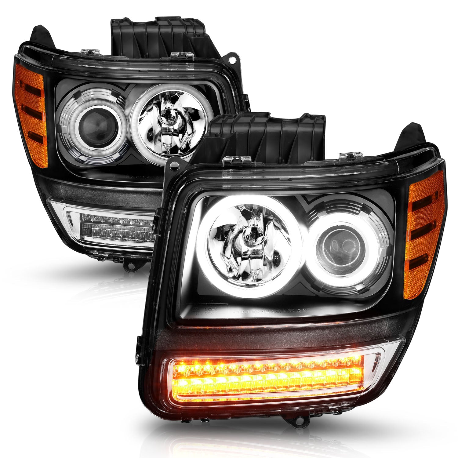 DODGE NITRO 07-12 PROJECTOR HEADLIGHTS BLACK G2 W/ RX HALO & LED SIGNAL