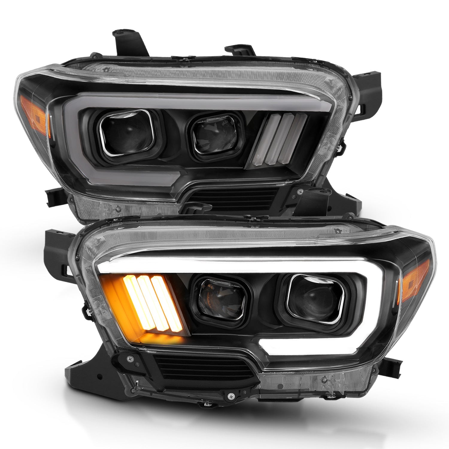 TOYOTA TACOMA 16-23 PROJECTOR PLANK STYLE HEADLIGHTS BLACK (FOR HALOGEN VERSION W/ LED DRL)