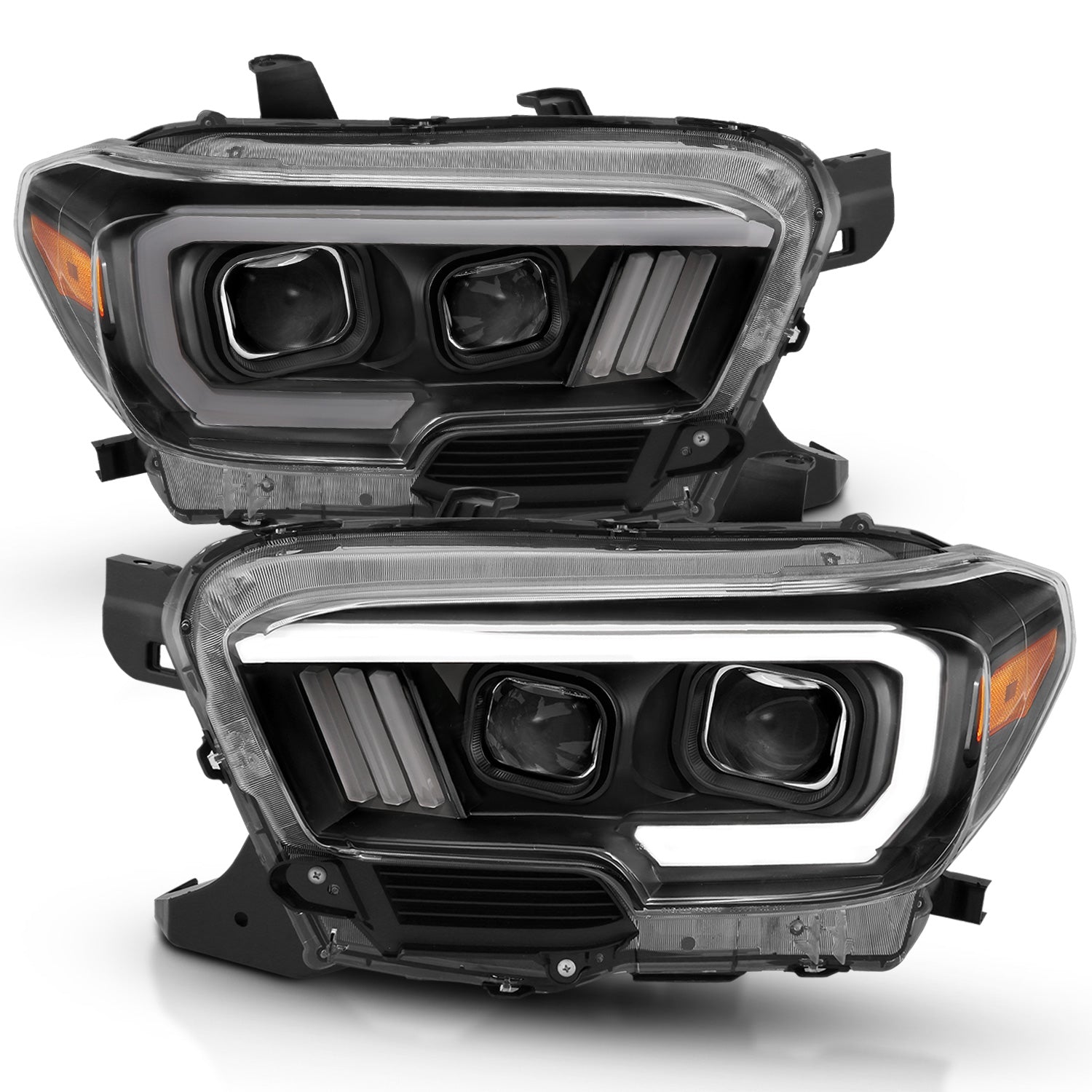 TOYOTA TACOMA 16-23 PROJECTOR PLANK STYLE HEADLIGHTS BLACK (FOR HALOGEN VERSION W/ LED DRL)