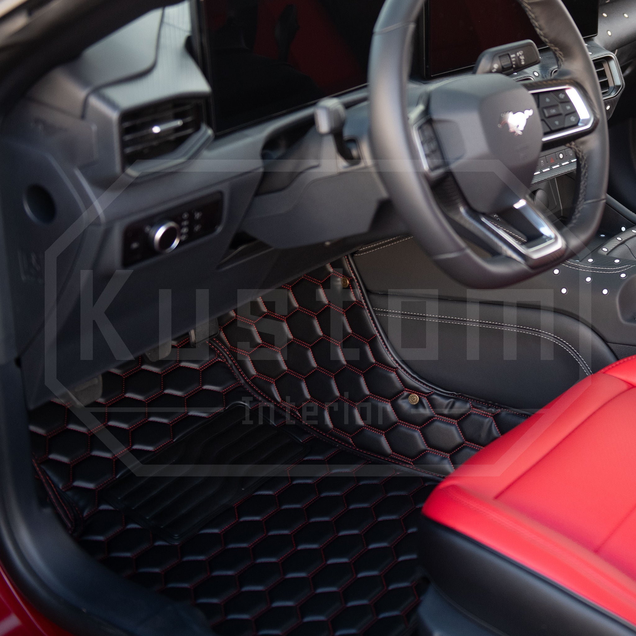 2015-Up Ford Mustang Premium Honeycomb Leather Floor Mat Liners