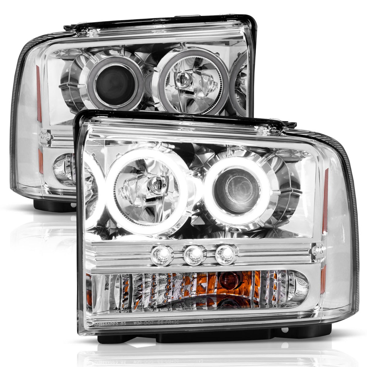 FORD F-250/350/450/550 SUPERDUTY 05-07 / EXCURSION 05 PROJECTOR HALO HEADLIGHTS CHROME W/ RX HALO (1PC)