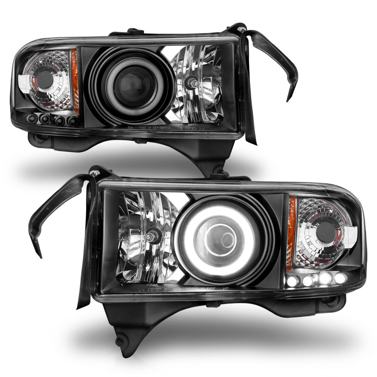 DODGE RAM 1500 94-01 / RAM 2500/3500 94-02 / RAM SPORT MODEL 94-98 PROJECTOR HALO HEADLIGHTS BLACK W/ RX HALO