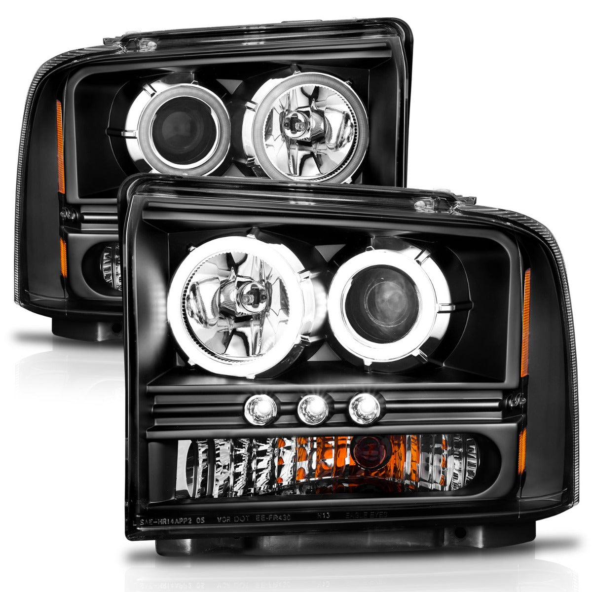 FORD F-250/350/450/550 SUPERDUTY 05-07 / EXCURSION 05 PROJECTOR HALO HEADLIGHTS BLACK W/ RX HALO 1PC
