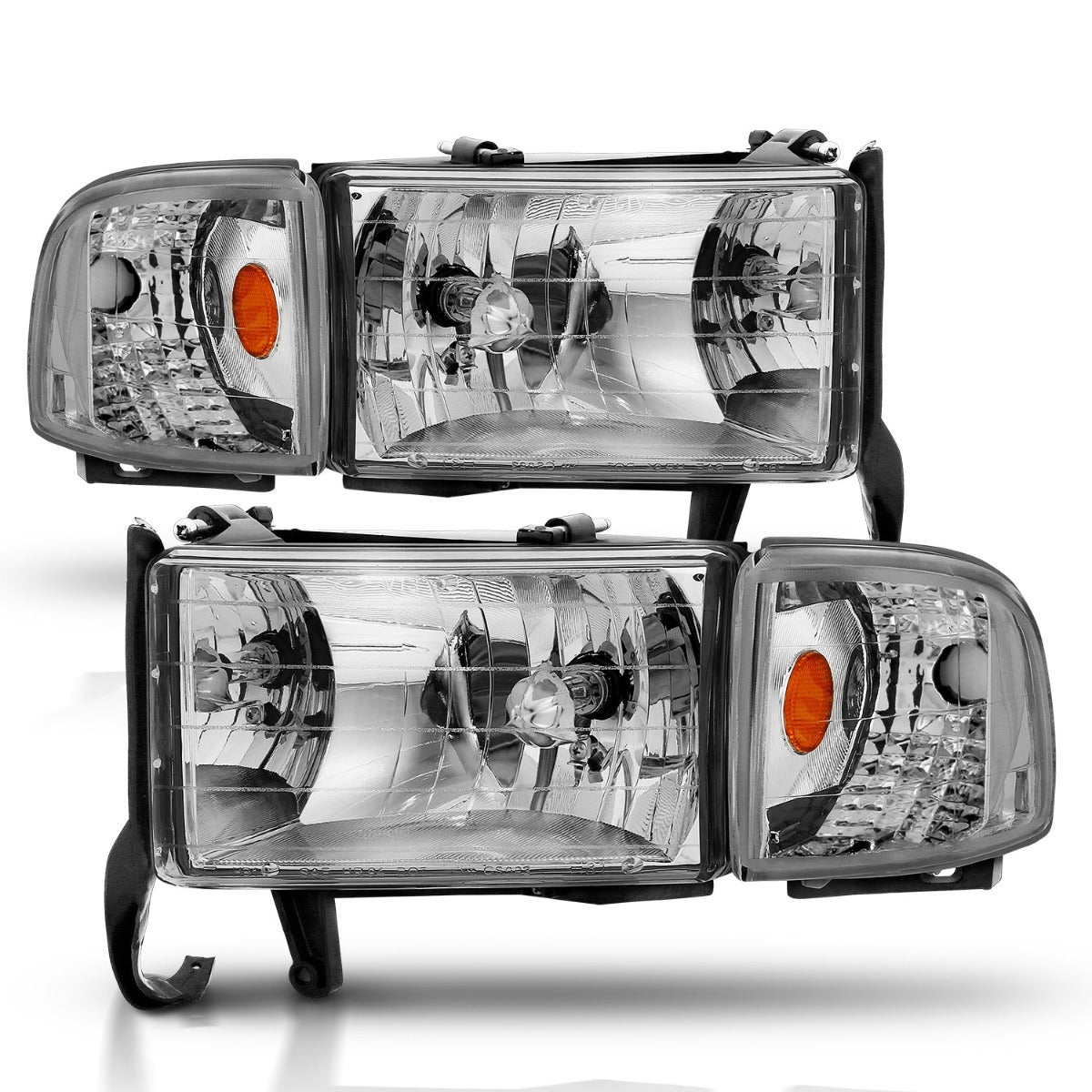DODGE RAM 1500 94-01 / RAM 2500/3500 94-02 / RAM SPORT MODEL 94-98 CRYSTAL HEADLIGHTS CHROME W/ CORNER LIGHT 2PC