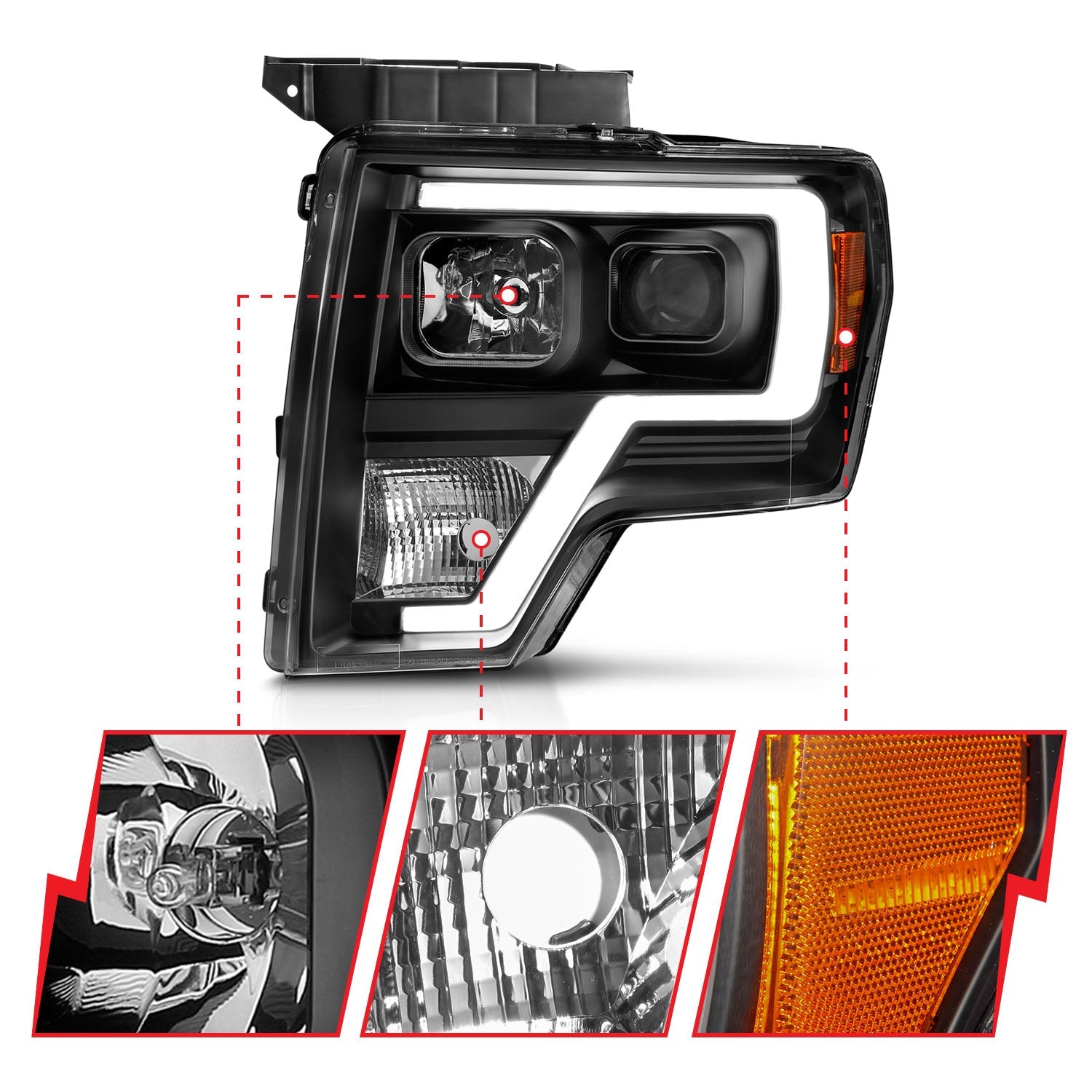 FORD F-150 09-14 PROJECTOR PLANK STYLE HEADLIGHTS BLACK (FOR HALOGEN MODELS ONLY)