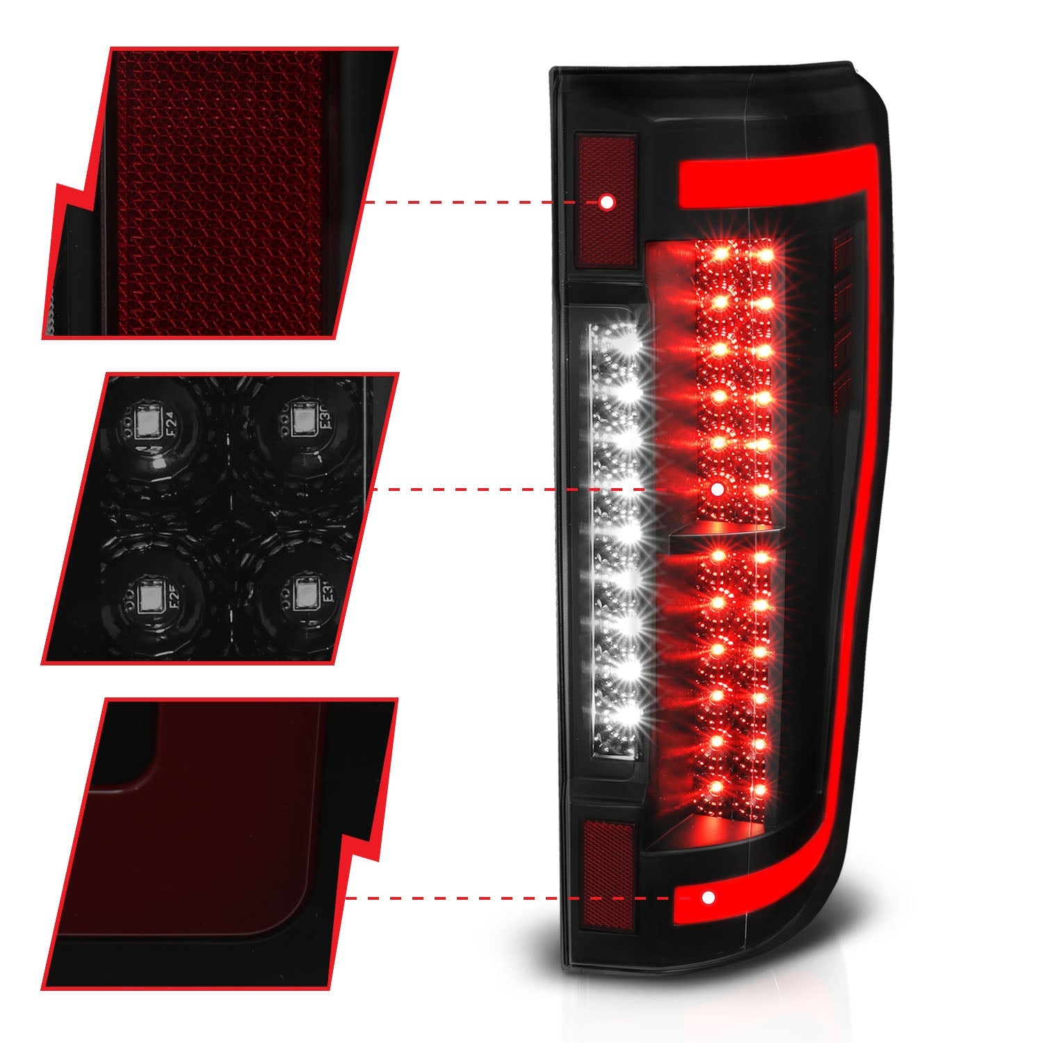 FORD F-250/350/450/550 SUPERDUTY 17-19 LED TAIL LIGHTS BLACK SMOKE LENS (RED LIGHT BAR)