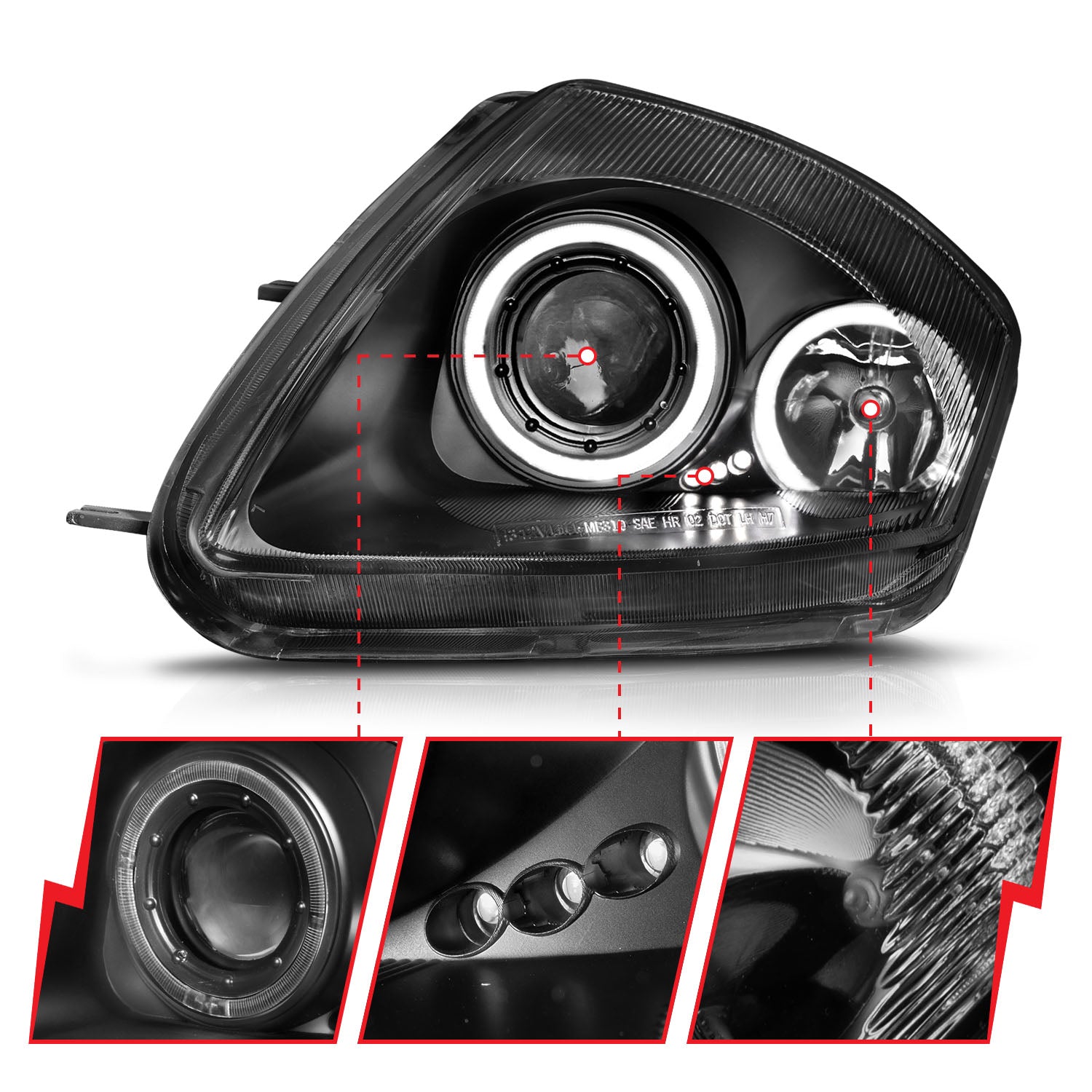 MITSUBISHI ECLIPSE 00-05 PROJECTOR HEADLIGHTS 2 HALOS BLACK