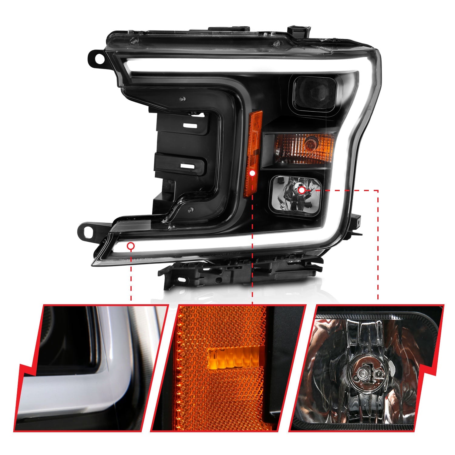 FORD F-150 18-20 PROJECTOR PLANK STYLE HEADLIGHTS BLACK