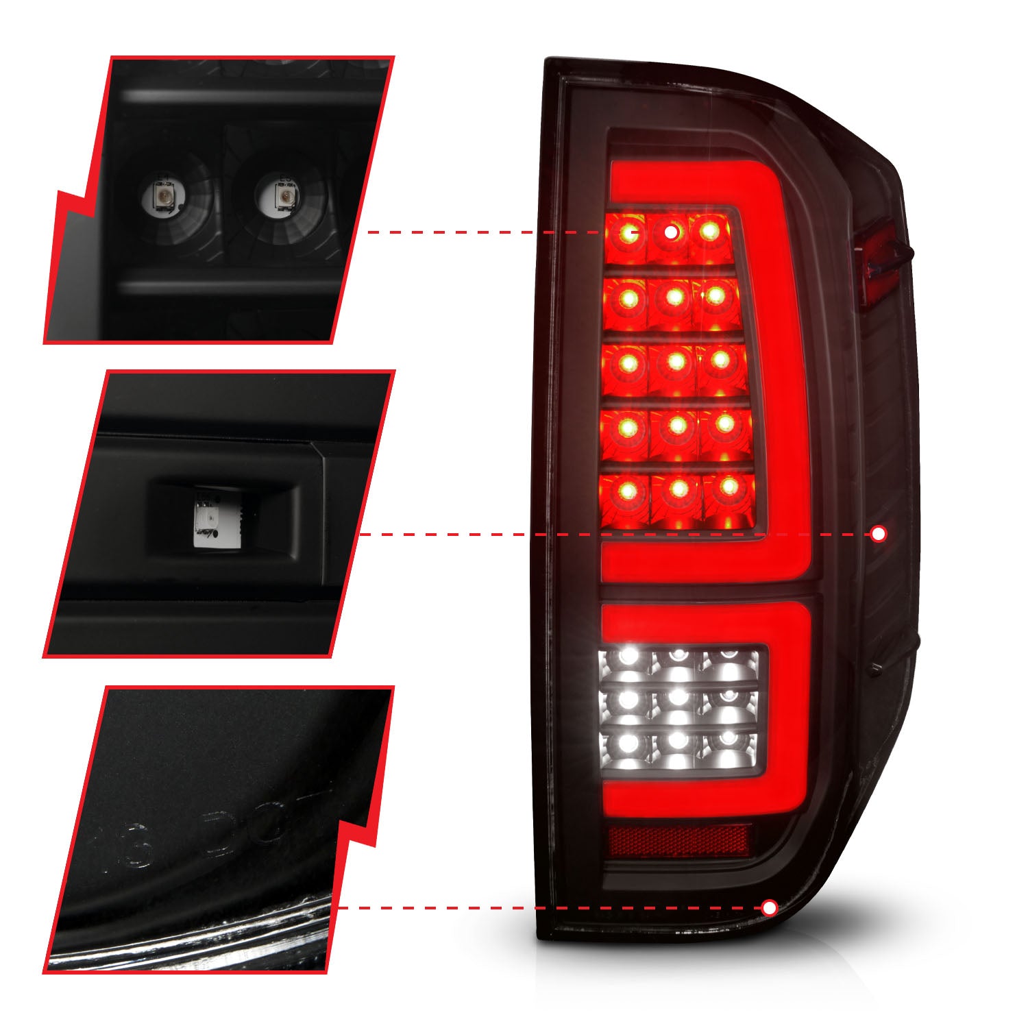 TOYOTA TUNDRA 14-21 FULL LED TAIL LIGHTS BLACK SMOKE LENS W/ SEQUENTIAL SIGNAL (RED LIGHT BAR)