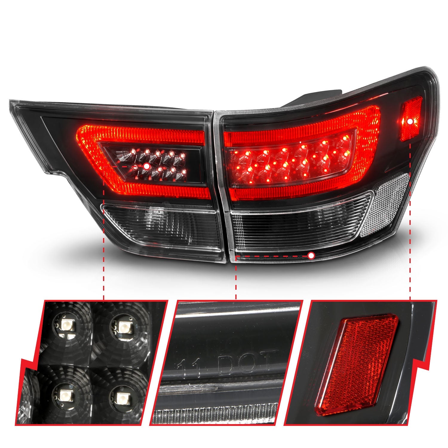 JEEP GRAND CHEROKEE 11-13 LED LIGHT BAR TAIL LIGHTS 4PCS BLACK CLEAR LENS