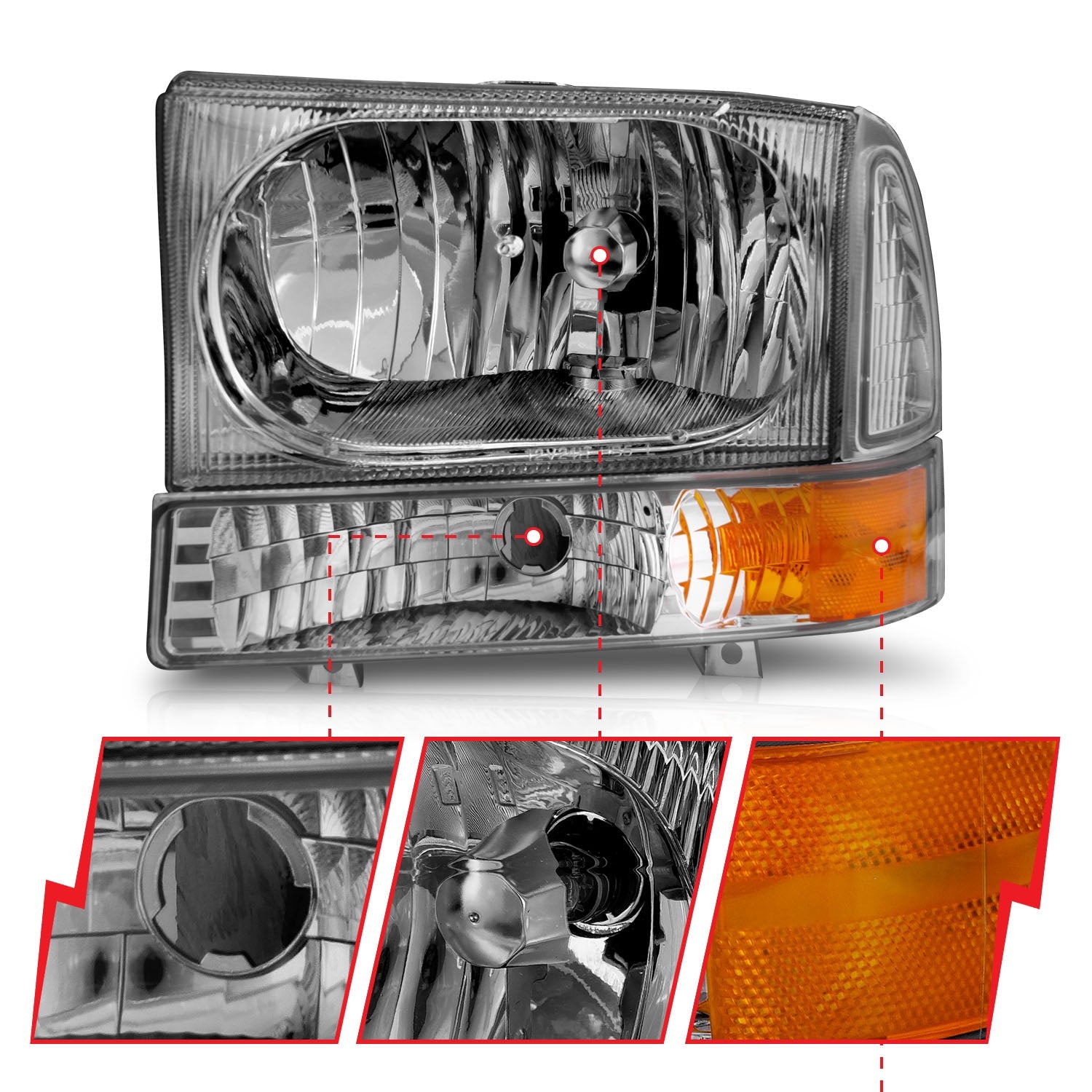 FORD EXCURSION 00-04 / SUPERDUTY 99-04 CRYSTAL HEADLIGHTS CHROME W/ CORNER LIGHTS 2PC