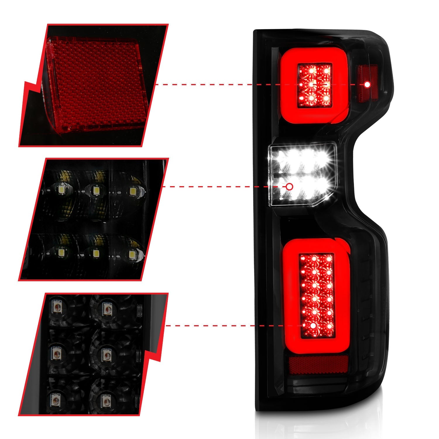 CHEVY SILVERADO 1500 19-26 / 2500HD/3500HD 20-26 FULL LED TAIL LIGHTS BLACK SMOKE LENS W/ SEQUENTIAL SIGNAL (FACTORY HALOGEN BULB MODELS)