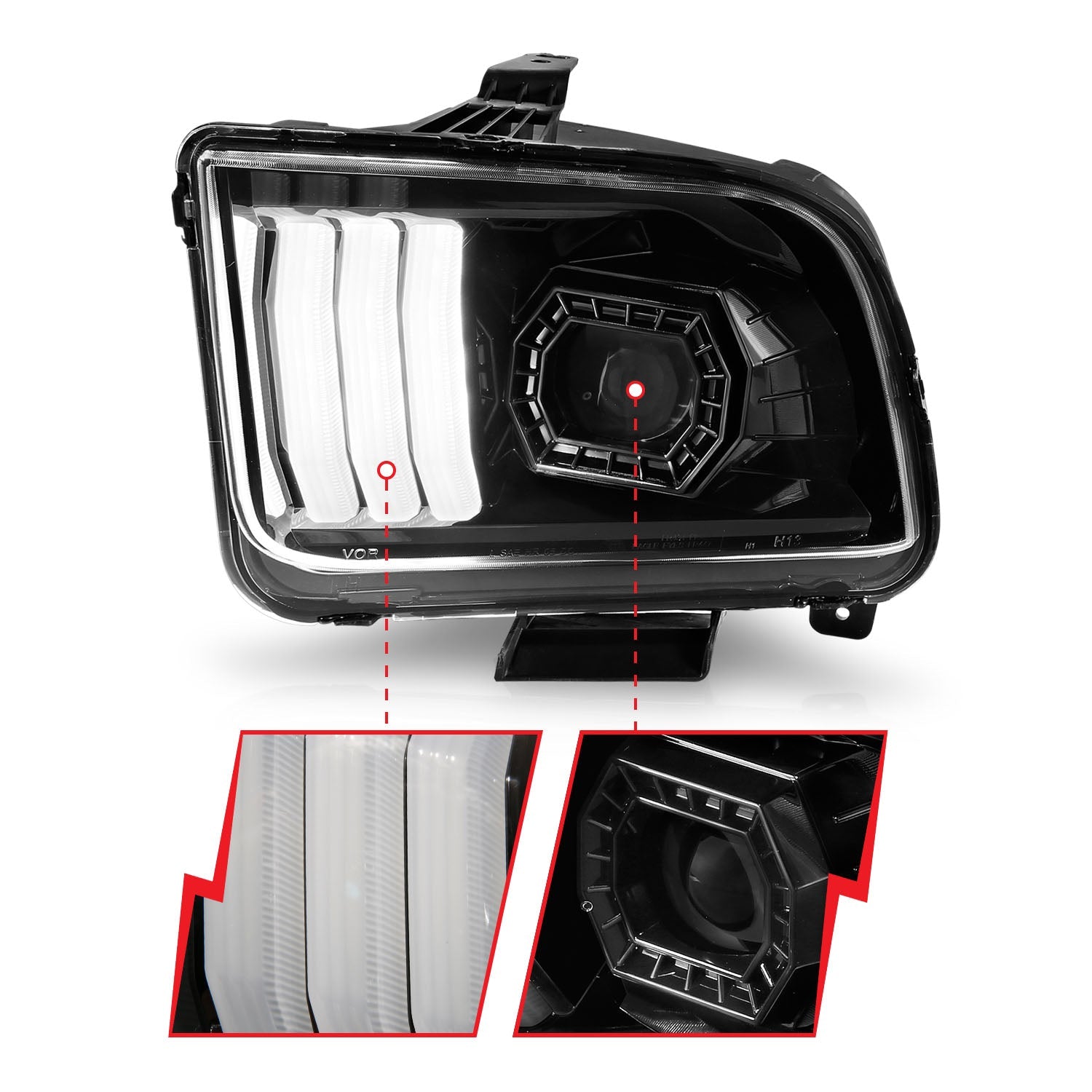FORD MUSTANG 05-09 PROJECTOR LIGHT BAR STYLE HEADLIGHTS BLACK