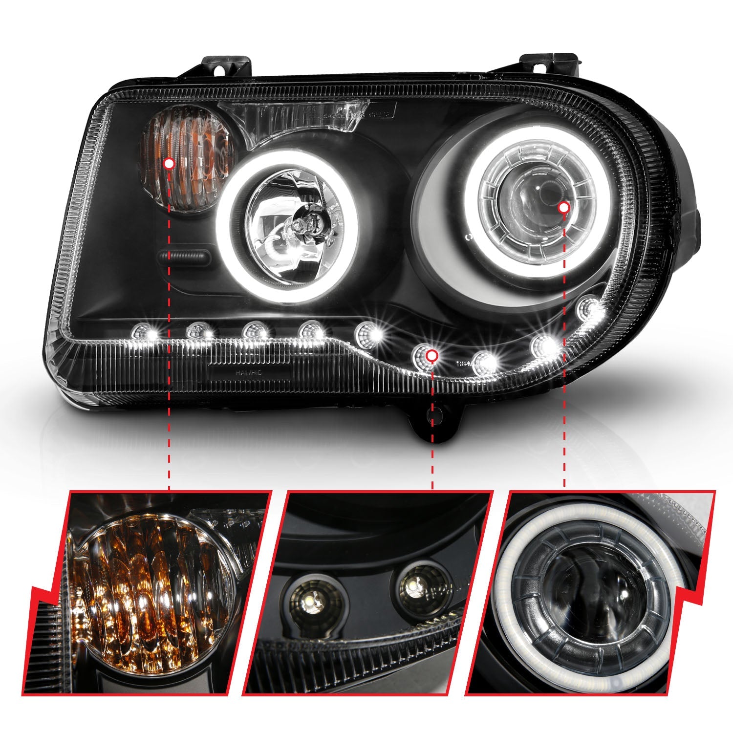 CHRYSLER 300C 05-10 PROJECTOR HALO HEADLIGHTS BLACK W/ RX HALO G2