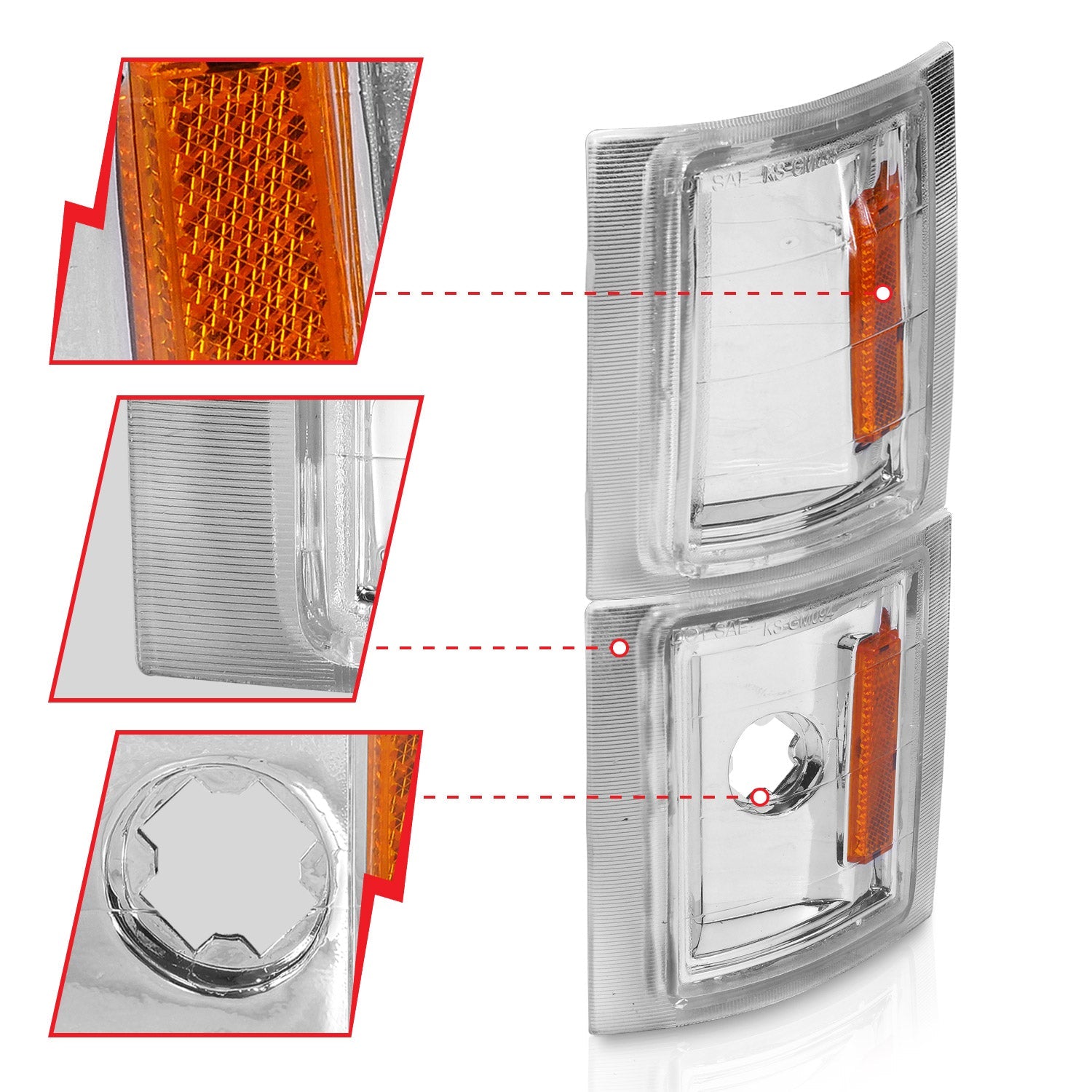 CHEVY BLAZER (FULL SIZE) 94 / CHEVY C/K1500 94-99 / 2500/3500 94-00 / SUBURBAN 94-99 / TAHOE 95-99 CORNER LIGHTS CLEAR LENS W/ AMBER REFLECTOR