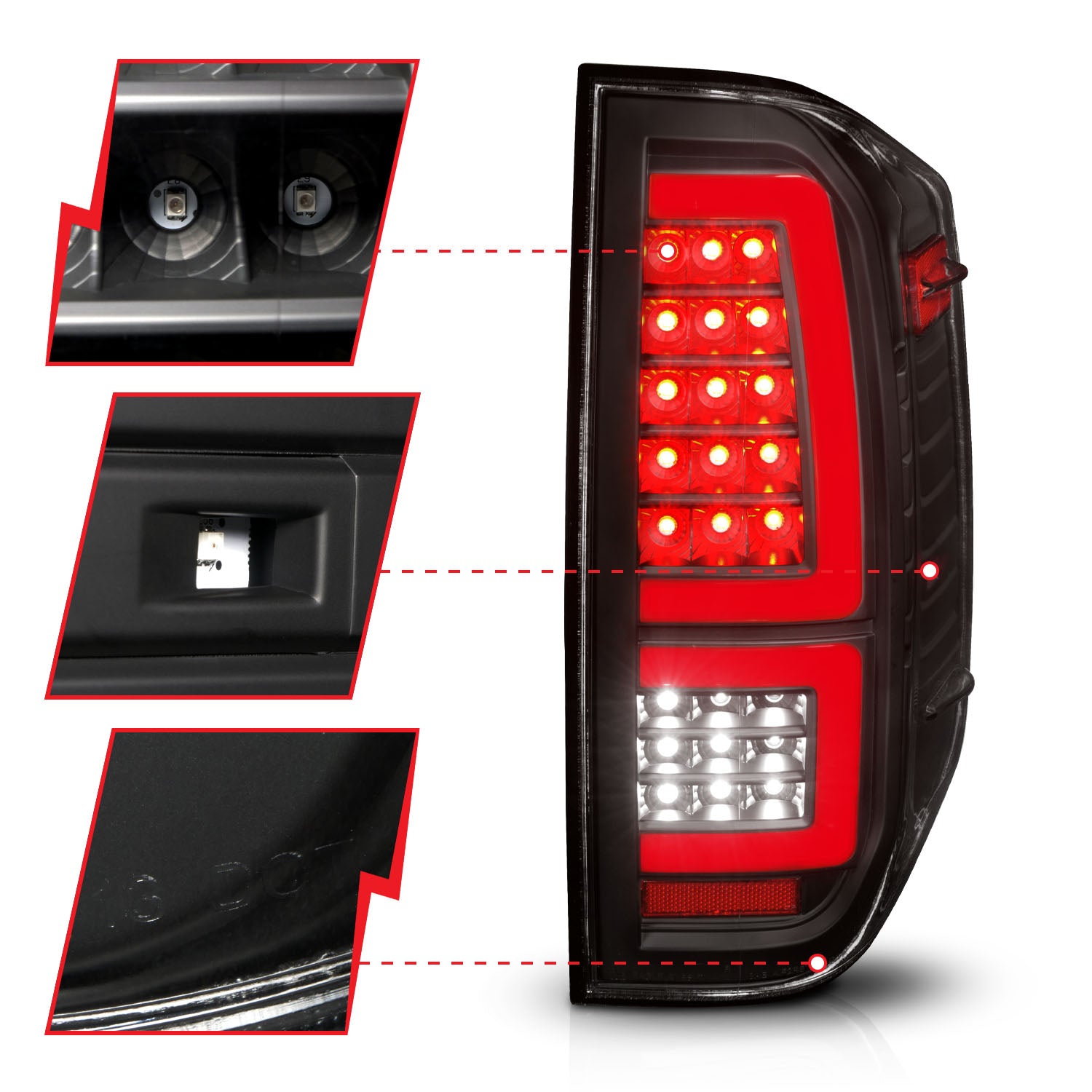 TOYOTA TUNDRA 14-21 FULL LED TAIL LIGHTS BLACK W/ SEQUENTIAL SIGNAL (RED LIGHT BAR)